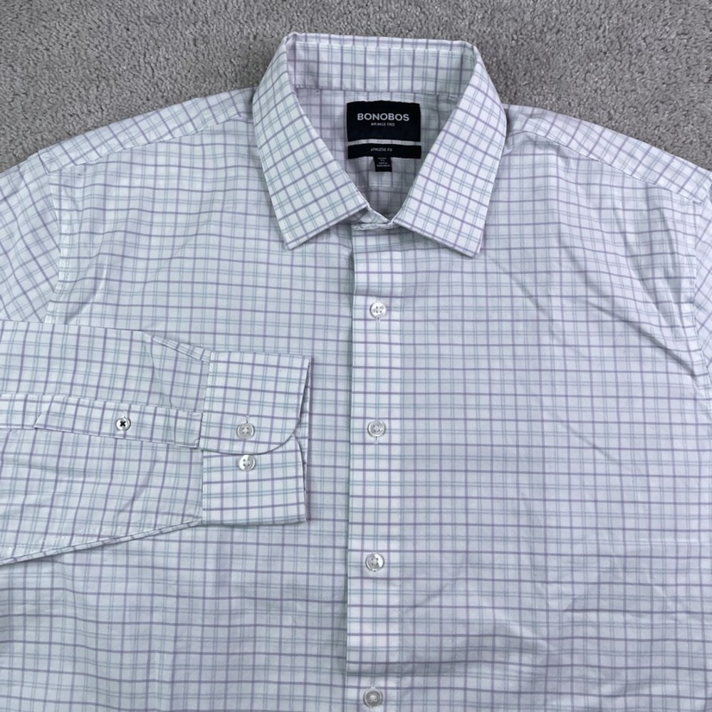 Bonobos White Button-Down Shirt with Light Blue and Light Purple Check